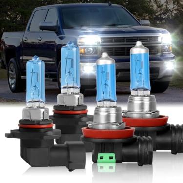 Imagem de IVBDQV Compatível com 2007-2021 para lâmpadas de farol CHEVROLET CHEVY SILVERADO 1500, 9005/HB3 High Beam e H11/H9 Low Beam 9005 H11 lâmpadas de halogêneo 300% brilho alto desempenho combo 4 peças