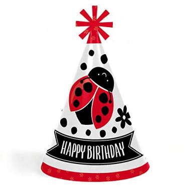 Imagem de Big Dot of Happiness Happy Little Ladybug - Chapéus cone Happy Birthday Party para crianças e adultos - Conjunto de 8 (tamanho padrão)