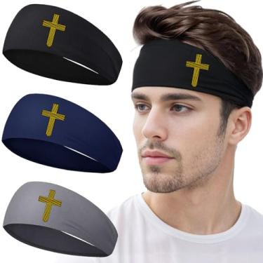 Imagem de 3 faixas de suor, bandanas masculinas, esportivas, faixas de cabelo para homens, mulheres, faixas de cabelo refrescantes