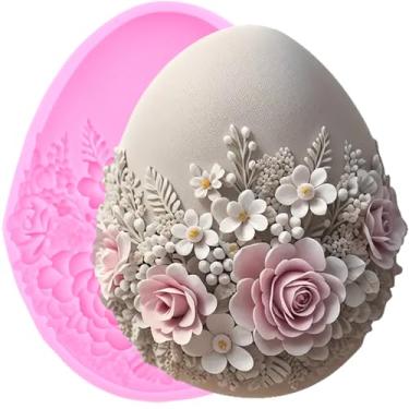 Imagem de YIHUOMOLDS Moldes de silicone para fondant de ovo de páscoa para decoração de bolos, cobertura de cupcake, pasta de chiclete, argila de polímero