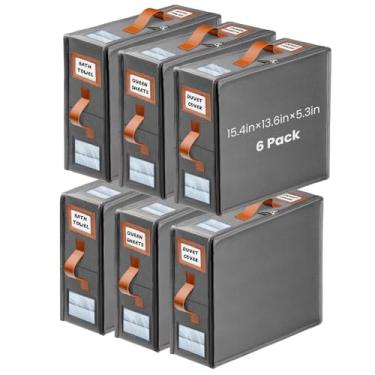 Imagem de Pacote com 6 organizadores de lençóis, organizadores e armazenamento de roupa de cama dobráveis de linho, organizadores de lençóis com janela e etiqueta (tamanho queen e king) armazenamento de roupa