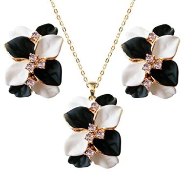 Imagem de Navachi Conjunto de brincos e pingente de colar com pingente de colar e brincos de cristal branco multicoloridos banhados a ouro 18 k, Metal Pedra, Cristal