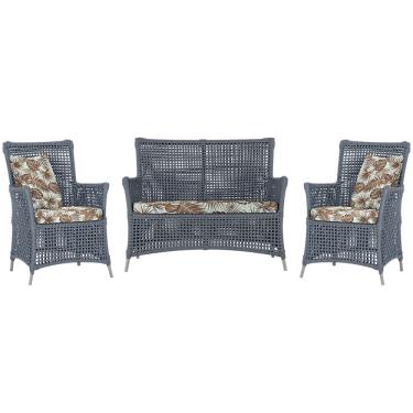 Imagem de Jogo Sofá e 2 Poltronas de Área Igapó Alumínio Pintura Fendi Corda Náutica Estofado 6 Trama