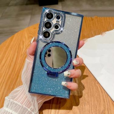 Imagem de HPQWN para Samsung S24Ultra Luxury Mirror Bracket Case Capa de revestimento (para Samsung S24Ultra/PeakBlue)