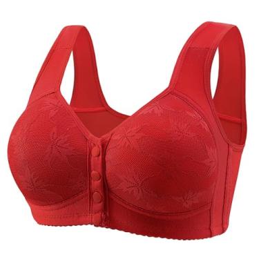Imagem de Dotmalls Bras for Older Women, Lightweight, Breathable and Gathered Front Closed Push-Ups for Women, Wireless Comfortable Sleep Bra for Elderly Women(Red,4X-L)