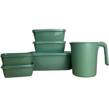 Imagem de Kit 5 Pote Retangular Tampa Com 1 Jarra Plastico Livre Bpa - Casa Bell