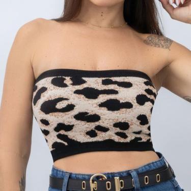 Imagem de Cropped Blusinha Top Sem Manga Trico Modal Estampado Onçinha Verão - S