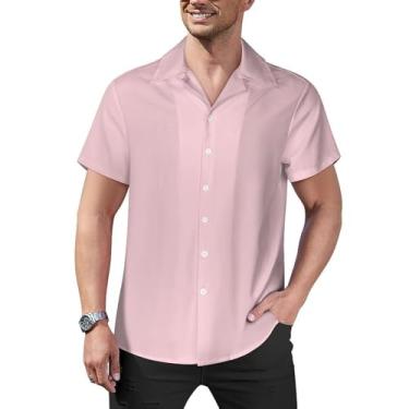 Imagem de Blush Pink-54 Camisa havaiana masculina manga curta camisa de praia casual verão, Rosa blush-54, XGG