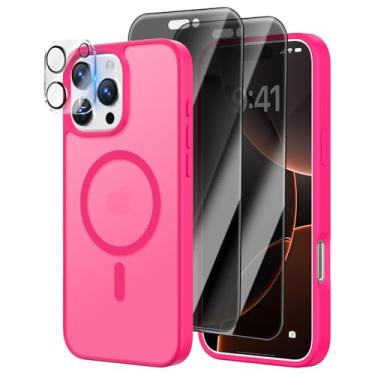 Imagem de [4 em 1] Capa magnética para iPhone 16 Pro Max, 2 películas protetoras de tela de privacidade e 1 protetor de câmera fotográfica, adequado para MagSafe, capa fosca translúcida à prova de choque de