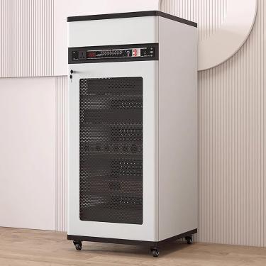 Imagem de Suporte De Áudio Ajustável Hifi Com Prateleiras & Gavetas, Suporte De Mídia Móvel Av Torre Pode Dissipação Rápida De Calor, Organizador De Componentes De Vídeo De Estúdio, White, L