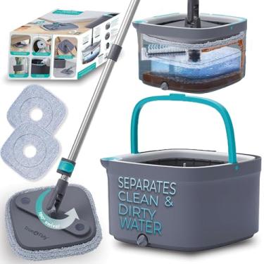 Imagem de True & Tidy, True Clean Mop and Bucket System, Includes Self-Cleaning Mop, Dual Compartment Mop Bucket and 2 Thick Washable Microfiber Mop Pads, SPIN-800A, Gray