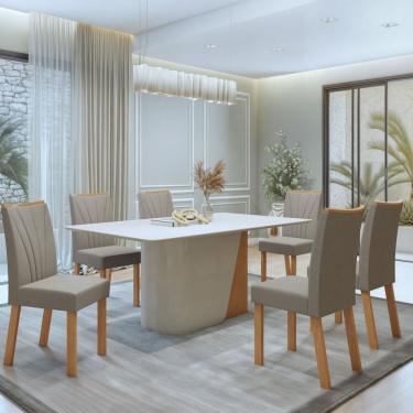 Imagem de Conjunto Luar 170cm Tampo em MDF com 6 Cadeiras Apogeu Amêndoa Clean/Off White/Capuccino