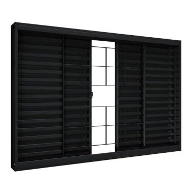 Imagem de Janela De Aço Veneziana De Correr Central Sem Folha Para Vidro Com Grade Quadrada 4 Folhas 100x100cm Aço Pronto