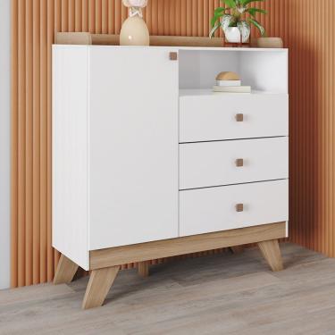 Imagem de Cômoda Infantil 3 Gavetas 1 Porta Retrô Theo Espresso Móveis Branco/jequitibá Hp