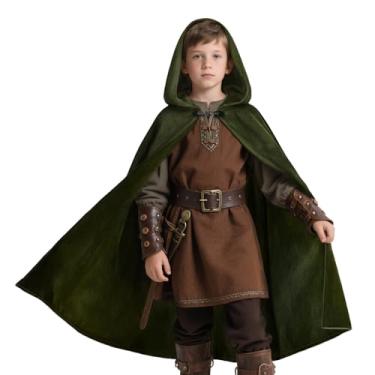 Imagem de JPXH Capa infantil com capuz medieval renascentista fantasia cosplay Halloween, Verde - m, M