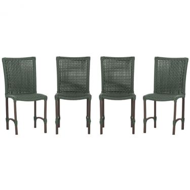 Imagem de 4 Cadeiras De Jantar Cannes De Alumínio Pintura Marrom Trama Verde