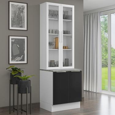 Imagem de Kit Balcão + Cristaleira 70cm Branco Preto Lux Madesa 01 Branco Preto