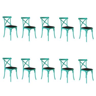 Imagem de Kit 10 Cadeiras Katrina Assento Corano Preto Aço Azul Turquesa Azul