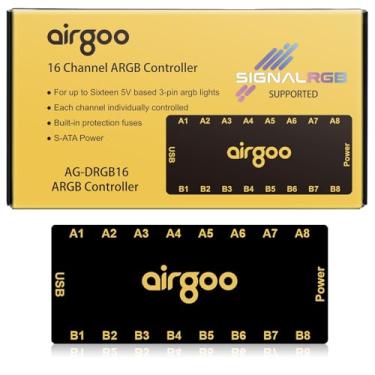 Imagem de Airgoo Controlador RGB de sinal de 16 portas - controlador ARGB alimentado por SATA, hub de iluminação para PC, requer download de software SignalRGB ou OpenRGB para configuração, AG-DRGB16