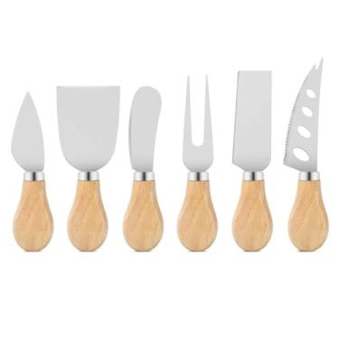 Imagem de Linwnil Conjunto De Facas Para Queijo Com Caixa Presente Tábua Frios, Acessórios, Faca Aço Inoxidável, Cabo Madeira, Cortador E Fatiador (Conjunto 6 Peças)