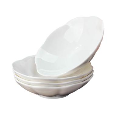 Imagem de Prato de salada de cerâmica de cor sólida para uso doméstico, cor simples, resistente a altas temperaturas, formato especial, prato de crisântemo de 20 cm, branco puro, 4 pacotes