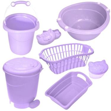Imagem de Kit 7 peças banho bebe balde bacia lixeira organizador cesto sabonetei