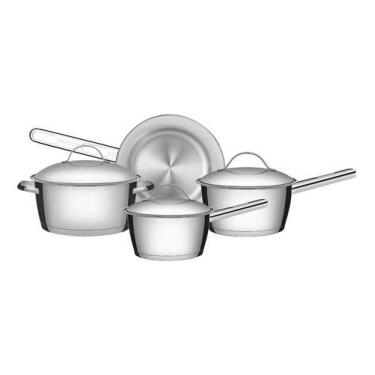 Imagem de Jogo De Panelas Tramontina Allegra 4 Peças Em Aço Inox Com Fundo Tripl