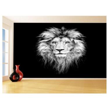 Imagem de Papel De Parede 3D Leão Preto E Branco Animais 3,5M Anm490 - Você Deco