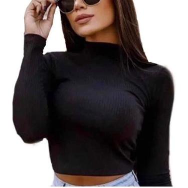 Imagem de blusa cropped feminino gola alta manga longa mulher - Filó Modas, p, C