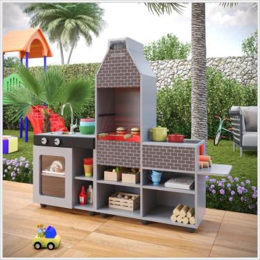 Imagem de Churrasqueira Infantil Mini Chefe TemáticacomForno Grelha E Armários Cinza