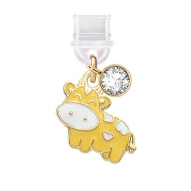 Imagem de ELISE & FONDA Porta de carregamento tipo C TP684 plugue antipoeira pingente de celular de vaca pequena para iPhone 15/16/Samsung/OnePlus/Xiaomi/oppo telefones Android (amarelo)