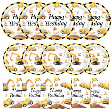 Imagem de 150 peças de pratos e guardanapos de construção, materiais de festa de aniversário, tema de construção, conjunto de utensílios de mesa descartáveis, pratos de sobremesa de festa, serve 50