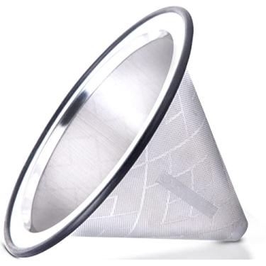 Imagem de Filtro de café vazado para Chemex, Hario V60, Bodum e mais - Gotejador de café de aço inoxidável reutilizável com base de metal larga - Filtro de café sem papel para fabricação sustentável