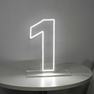 Imagem de LIYUNEON Letreiro De Neon Número 1 Para Primeiro Aniversário, 16,54" Cool White Usb Alimentado Por Bateria, Letreiro De Neon Para Festa, Casamento, Aniversário, Decoração, Letreiro De Luz (Número 1)