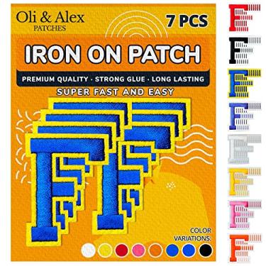Imagem de Oli and Alex Iron On Letters 6 cm - 7 peças de adesivos F Blue Patches Letras para roupas - Super cola - Sem necessidade de costura - Alfabeto bordado futebol time escola universidade - azul em