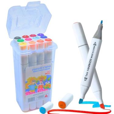 Imagem de Conjunto de Marcadores Brancos Pontas Duplas Finas e Chanfradas Com Estojo Branco, Para Adultos e Iniciantes, Canetas Marcadoras Permanentes à Base de Álcool para Colorir e Desenhar (12 cores USA)