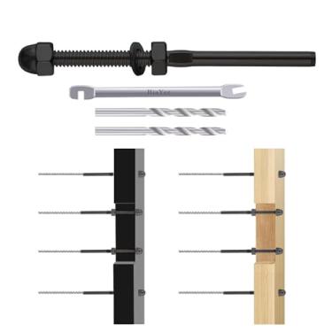 Imagem de RiaYer Kit de Corrimão de Cabo Preto de Aço Inoxidável T316, Terminal de Encaixe de Extremidade de Tensão de Pino Roscado de 1/8" para Postes de Madeira/Metal 2X2, Ferragens de Cor(4 Polegadas, Preto)