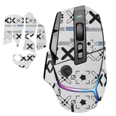 Imagem de NOUKAJU Fita adesiva de cobertura total para mouse Logitech G502 X Gamer, fita antiderrapante para mouse, kit de atualização de mouse profissional pré-cortado resistente ao suor autoadesivo (branco)