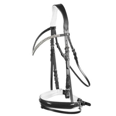 Imagem de HORZE Grayson Classic freio de adestramento snaffle ergonômico de couro com flash destacável - preto/branco - pônei