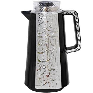 Imagem de Garrafa térmica de café com isolamento árabe, 935 g, isolamento térmico a vácuo de parede dupla com tampa, bule de chá, água e dispensador de café, ornamentos de inauguração de casa (preto e prata)