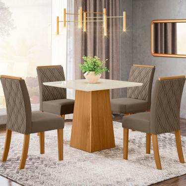 Imagem de Mesa de Jantar 4 Lugares Carina Natural/Off White/Bege Se79 - Pnr Móveis
