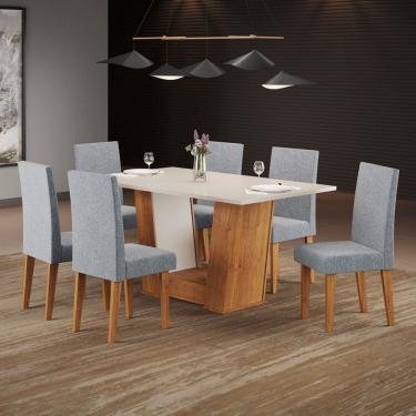 Imagem de Mesa de Jantar 6 Lugares Marte Marrom/Blonde/Linho/Inox - Pnr Móveis
