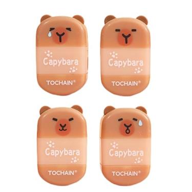 Imagem de 4 apontadores de lápis fofos 2 em 1 - Apontador de lápis Cpaybara de desenho animado pequeno apontador manual de plástico Kawaii para meninas, mulheres, meninos, material escolar de escritório