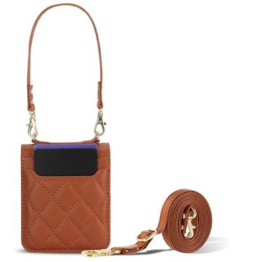 Imagem de LTLMYDAM Capa de couro transversal para Motorola Razr 60 Ultra/60, alça de ombro longa, capa de telefone ultrafina feminina traseira delicada com compartimentos para cartões, marrom, 60