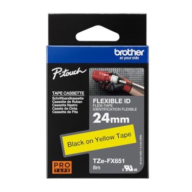 Imagem de Brother Fita genuína P-touch TZE-FX651, fita laminada de identificação flexível de 2,5 cm (2,4 cm) de largura, preta sobre branca, mais adequada para envolver e sinalizar fios, resistente à água, 24