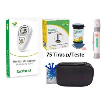 Imagem de Monitor De Diabetes Completo com 75 Tiras 25 Lancetas e Lancetador Bio