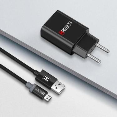Imagem de Carregador Completo Micro USB V8 Fonte Cabo Turbo 18W Hrebos HS-165V