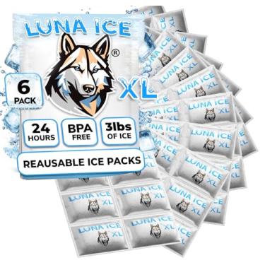 Imagem de LUNA ICE Pacotes de gelo seco para envio GG - Pacotes de gelo de longa duração - Potência de congelamento 24+ horas - Sem BPA - Pacote com 6 pacotes a granel 1,4 kg - Hielo Seco - Tijolos de gel