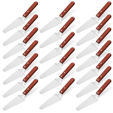 Imagem de Pacote com 20 unidades de madeira para servir torta de pizza de aço inoxidável, espátula triangular antiderrapante, fácil de segurar, espátula, cortador de torta, utensílios para servir bolo