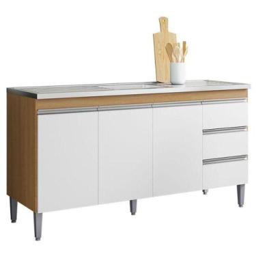 Imagem de Balcão De Pia Andréia 150cm Amêndoa Branco - Ajl - AJL MÓVEIS